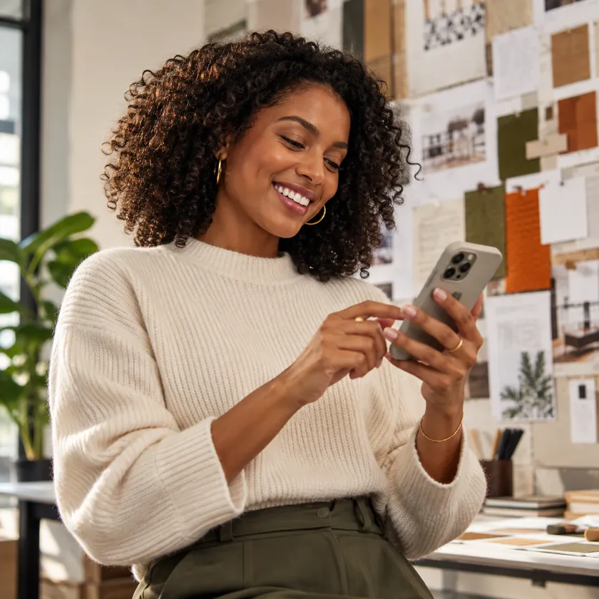 Agency staffer checking a case update on her phone